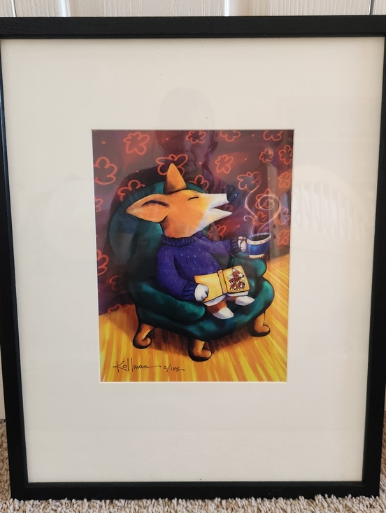 Other - KOLLMAN Art Print Limited Edition Fox With Coffee Cup Colorful Kids 17 x 21